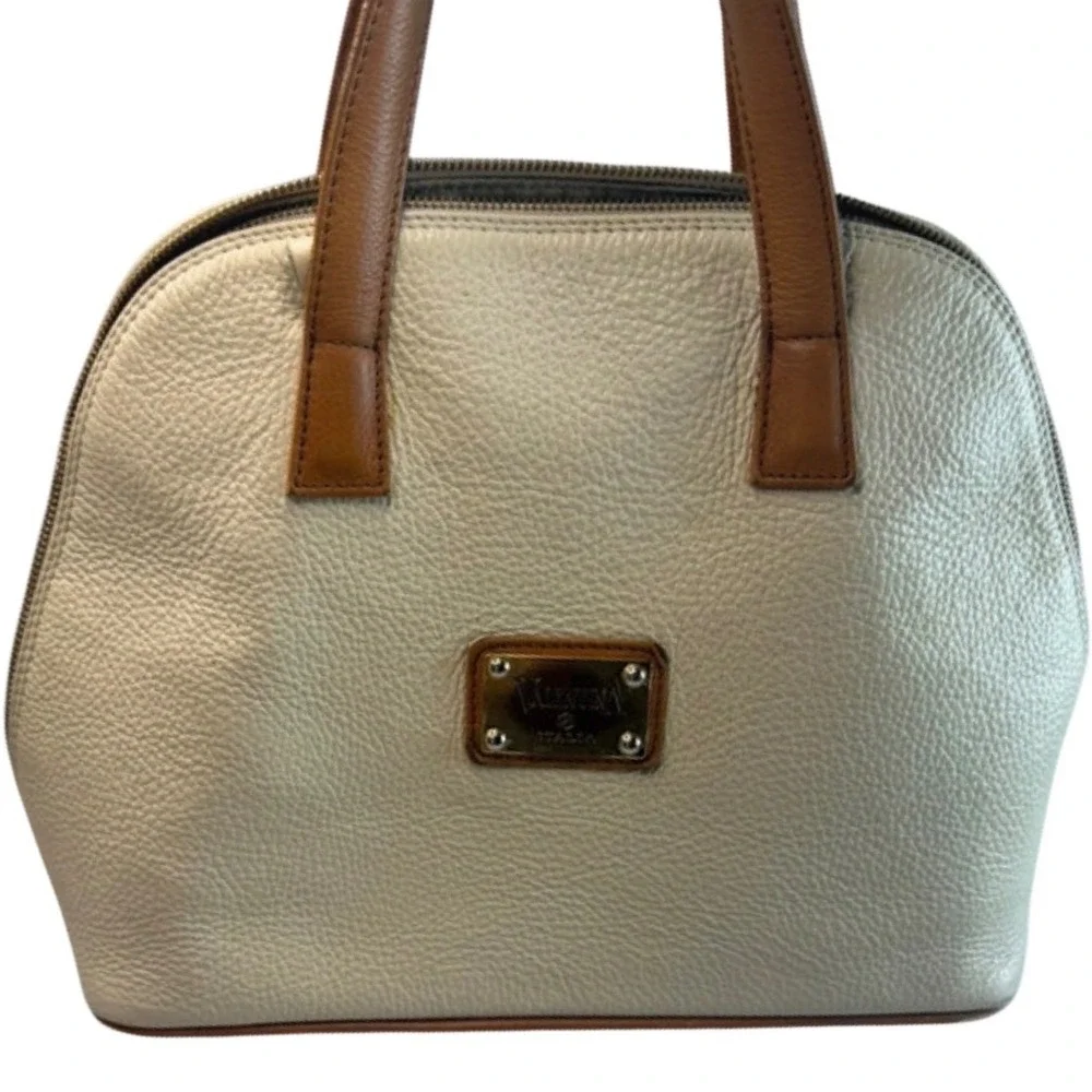 Valentina Italia Cream Pebbled Leather Satchel Bag Made in Italy Project Flawed